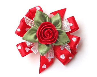 Red Rose Hair Clips Set of 2 for Valentine's Day