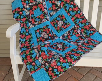 Handmade Day of the Dead Patchwork Lap Quilt