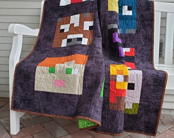 Handmade Minecraft Video Gamer Patchwork Quilt, Minecrafter Birthday Gift