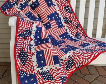Handmade Patriotic Patchwork Lap Quilt