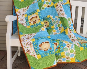 Handmade Patchwork Quilt With Monkeys