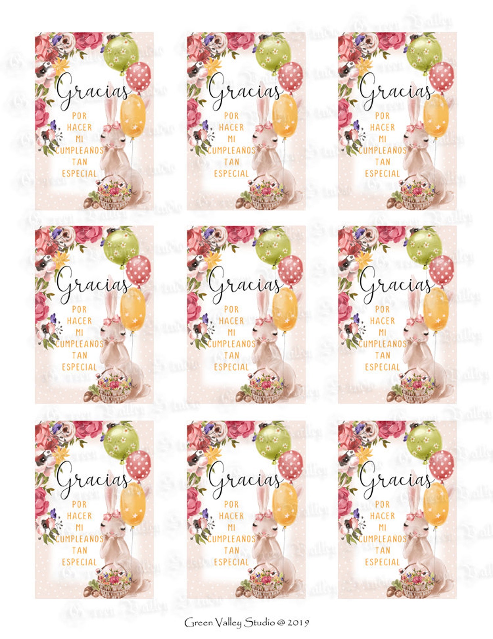 Printable Birthday Spanish Party Favor Tags Thank You Cards | Etsy