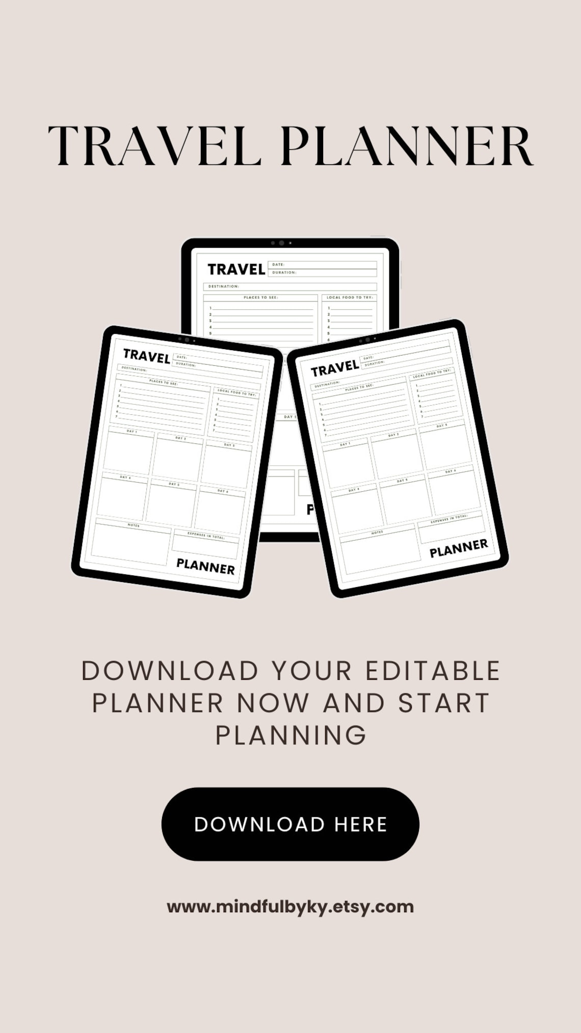 Modern Travel Itinerary Planner, Bold Agenda Organizer, Planner Journal ...