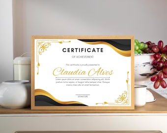 Elegant Gold Black Certificate of Achievement, Diploma Holder, Document Frame, Office Decor, Graduation Gift