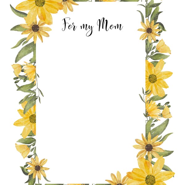 Printable Mother's Day Card with Elegant Flower Frame - Heartfelt Digital Letter for Mom Mother's Day Floral Digital Card ,Instant Download