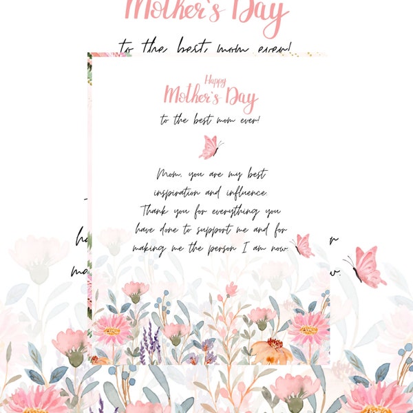 Printable Mother's Day Card with Floral Frame, Heartfelt Quotes for Mom, Perfect Gift for Mother's Day Elegant Flowers & Quotes Design