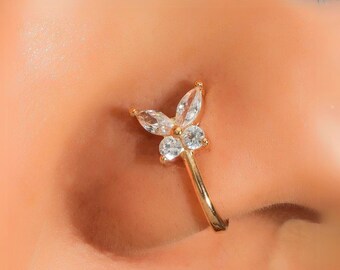 Butterfly Nose Ring, Fake piercing  for Nostril Piercings - Nose Ring with Butterfly Nose Piercing Chain