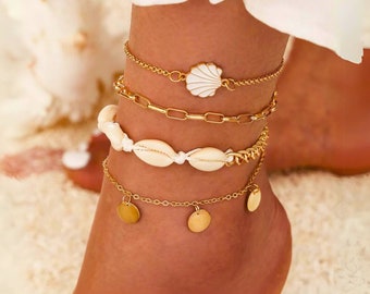 Summer Beach Anklet - Dainty Gold Chain Bracelet for Summer Boho Style, Waterproof Foot Bracelet Minimalist