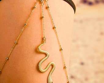 Gold Snake Chain Thigh Jewelry - Adjustable Leg Chain for Women - Stylish Body Chain for Beach for women