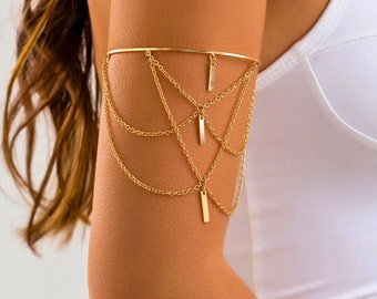 Gouden armkettingarmband - damessieraden armarmband manchet bovenarmarmband, zilveren armverbod