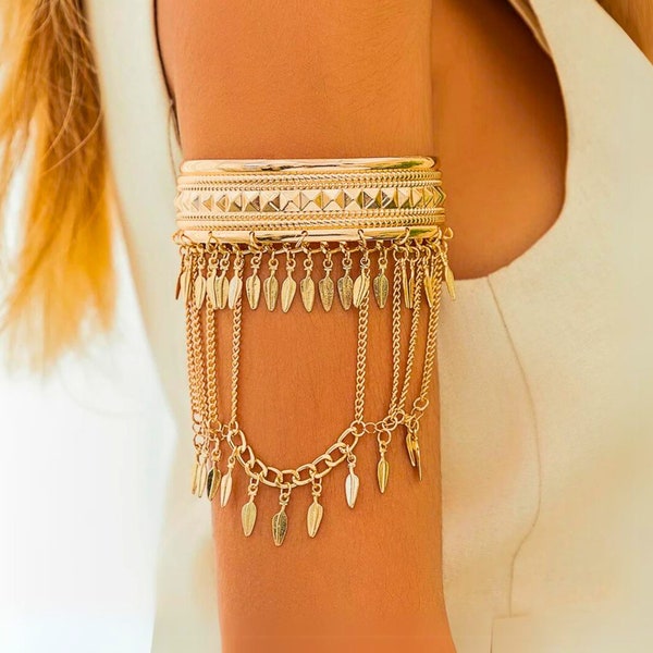 Arm Band Bracelet, Arm Bangle Cuff, Gold And Silver Arm Bracelet - Collier Bras Arm Jewelry For Women