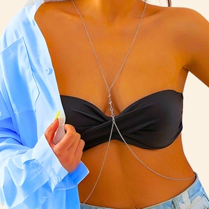 Gold and Silver Chest Chain Bralette Dainty Layering Body Jewelry for Bikini Trendy Body Chain Necklace and Bra 1 - Silver color