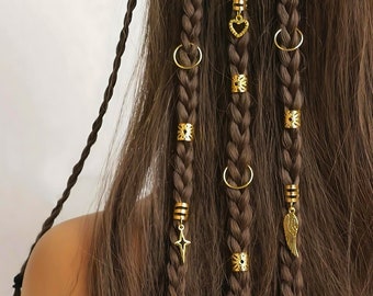 Set di 40 anelli per capelli micro regolabili per trecce e dread - Polsini con clip a spirale per tubi per capelli - Tendenza accessori per capelli vichinghi