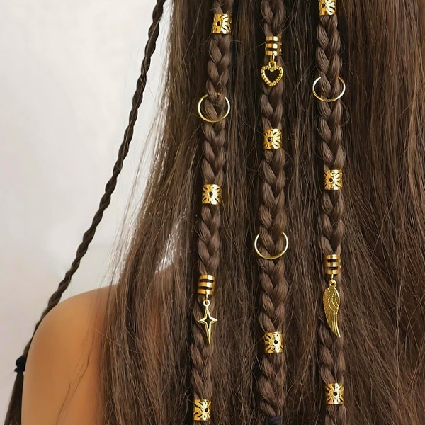 Set di 40 anelli per capelli micro regolabili per trecce e dread - Polsini con clip a spirale per tubi per capelli - Tendenza accessori per capelli vichinghi