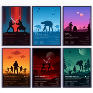 Star Wars Posters, Star Wars Trilogy, Minimal Movie Poster, The Phantom Menace, Revenge of the Sith, Empire Strikes Back Movie Poster