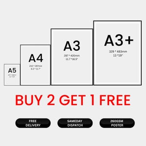 Poster Printing A3+ A3 A4 A5 | Print your own Artwork | Custom Printing Service | 260gsm Gloss or Matte Paper afbeelding 1