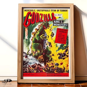 Godzilla King Of The Monsters 1956 Vintage Poster  Retro Movie Poster Movie Prints For Cinema Rooms Wall Art Home Decor A3 A4 A5
