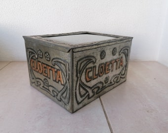 Caja de hojalata original Suecia Cloetta con cristal año ca 1900 - Envío gratuito incluido