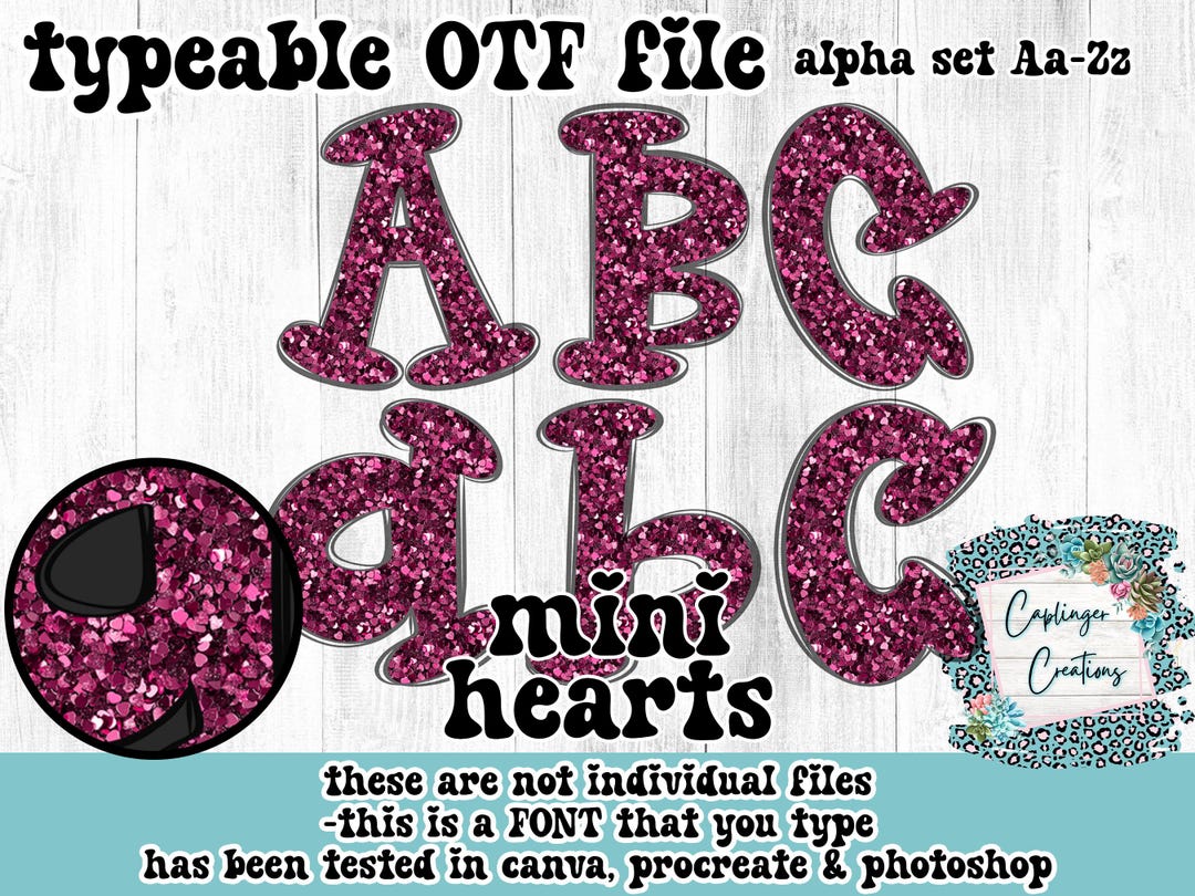 Typeable Images Mini Hearts Faux Sequins Alpha FONT A-Z | TYPEABLE FONT - Etsy