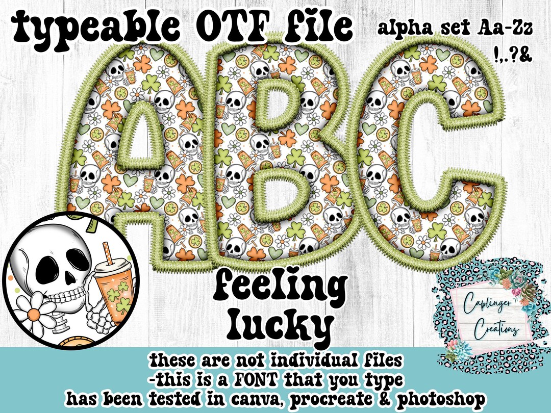 Typeable Images Feeling Lucky Faux Embroidery Alpha FONT A-Z | TYPEABLE FONT - Etsy