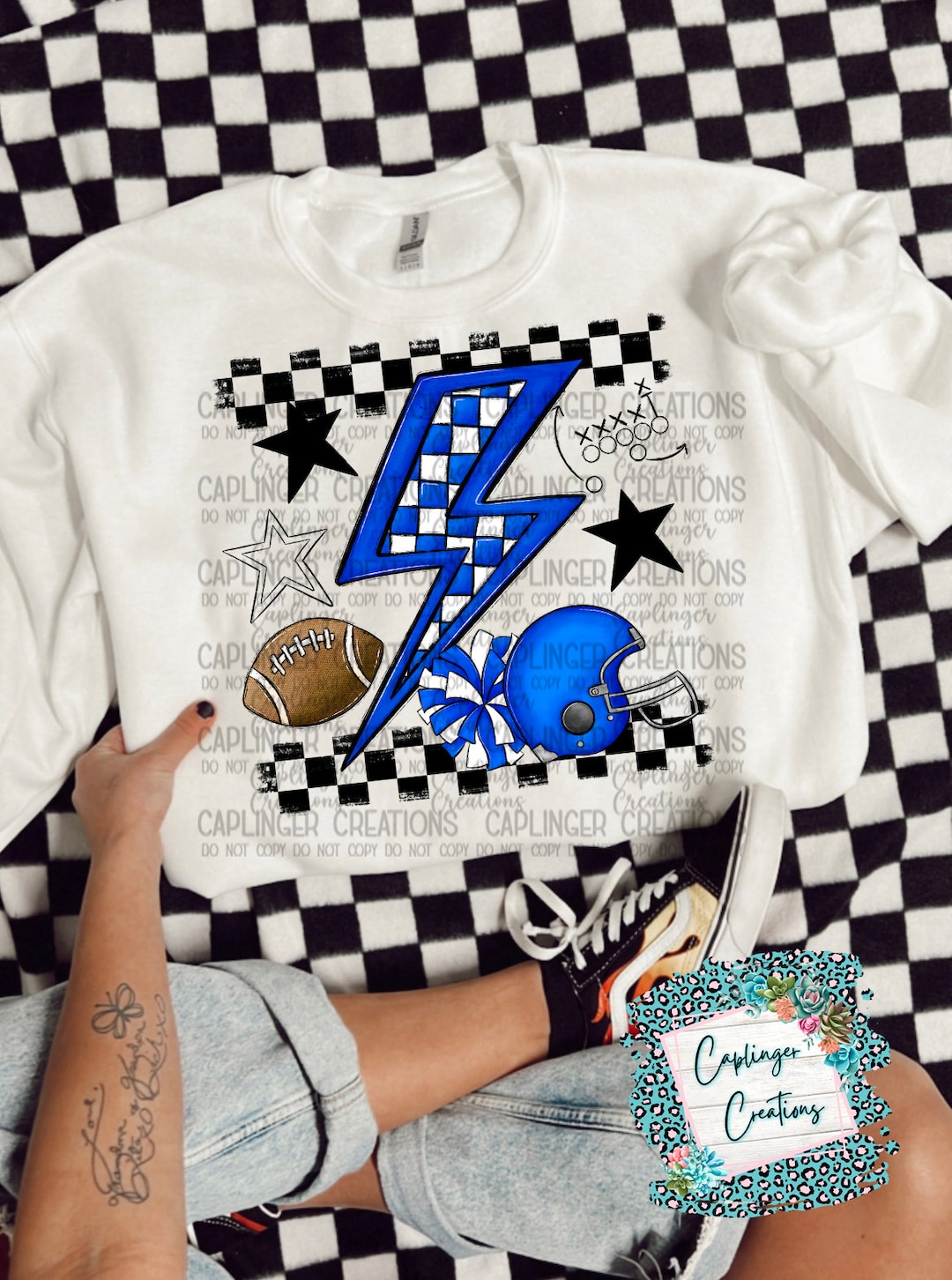 Checkered Football Bolt and Star Graphic - Etsy