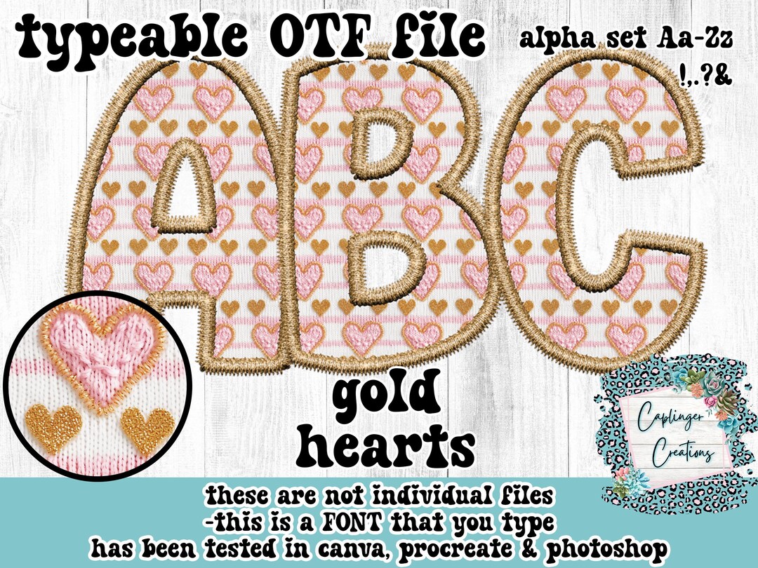 Typeable Images Gold Hearts Alpha FONT A-Z | TYPEABLE FONT - Etsy