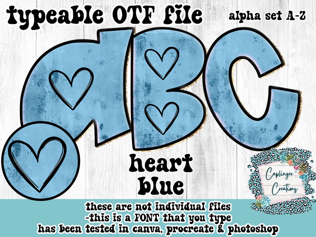 Typeable Images Heart Blue Alpha FONT A-Z | TYPEABLE FONT - Etsy