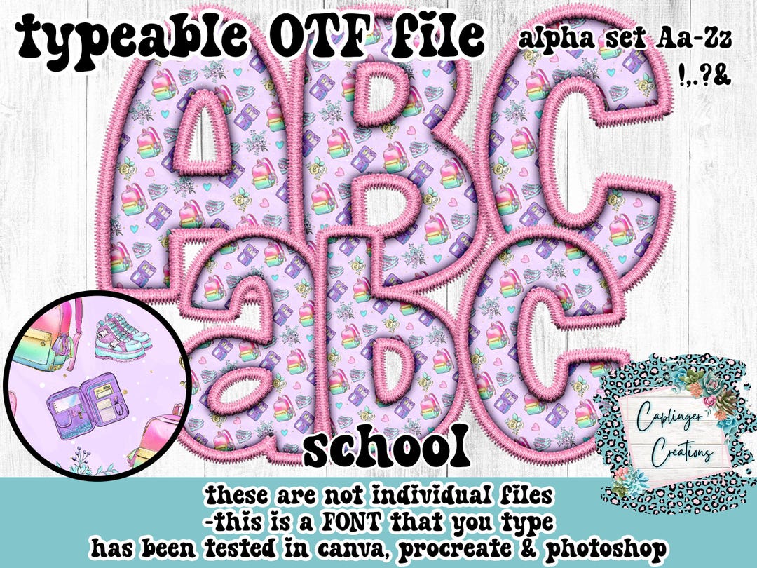 Typeable Images School Faux Embroidery Alpha FONT A-Z | TYPEABLE FONT - Etsy