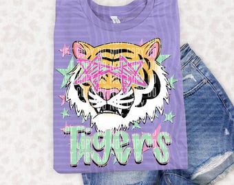 Tigers - Preppy Starry-Eyed Mascot Spirit Wear | 300 DPI Digital Download PNG