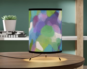 Tripod lamp, Abstract watercolor side table light, Contemporary art bedroom lighting