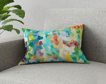 Abstract watercolor lumbar pillow, Modern Impressionist couch cushion, Colorful sofa decor