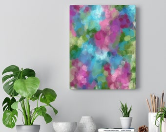 Abstract botanical vivid canvas print, Colorful watercolor, Vibrant painting