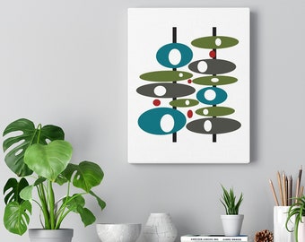 Mid-century canvas, Retro geometric art, 1950s minimalist atomic age multicolor print