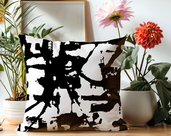 Black and white abstract throw pillow, Modern minimalist couch cushion cover