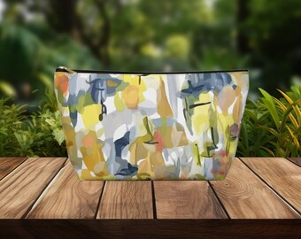 Yellow and gray watercolor zip pouch, All occasion gift, Abstract makeup bag