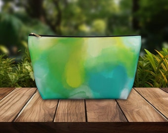 Coastal watercolor abstract makeup bag, All occasion gift, Contemporary art cosmetic pouch