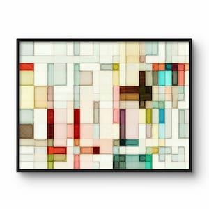 Colorful geometric watercolor print, Mid-century abstract gallery wall art
