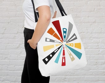 Geometric tote, Reusable grocery or market bag, Mid century modern all occasion gift