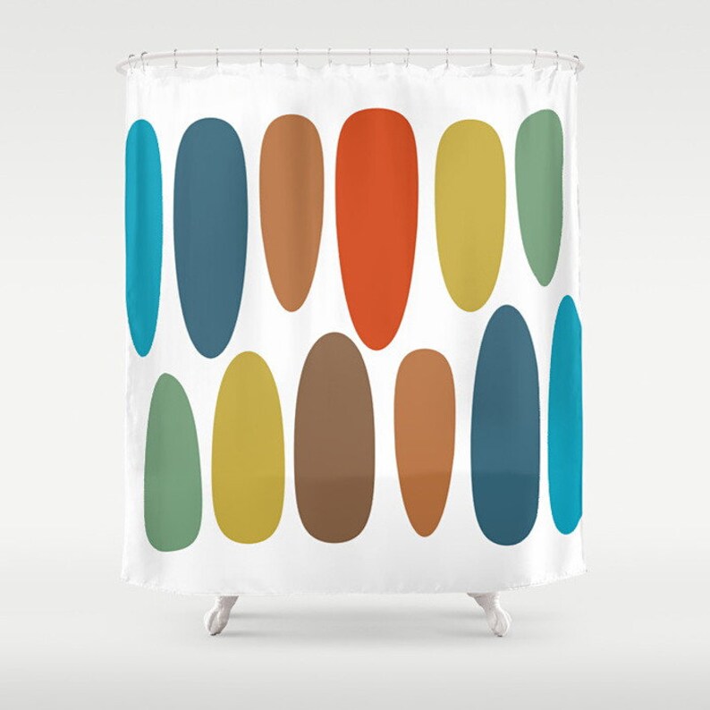Mid Century Modern Atomic Age Shower Curtain Geometric Bathroom Decor Retro Art
