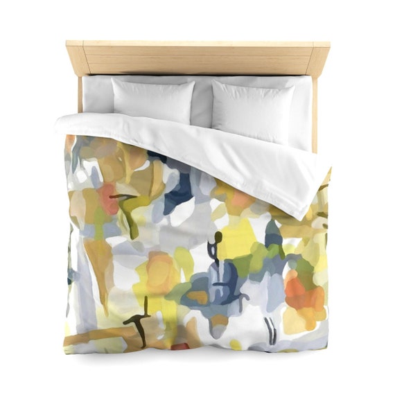 Abstract Watercolor Yellow And Gray Duvet Cover Queen Etsy