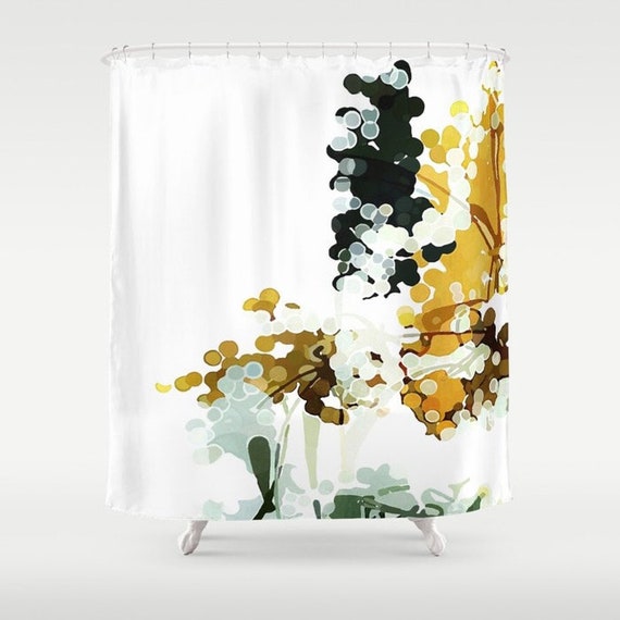 Bathroom Shower Curtain Geometric Print Waterproof Yellow Mustard