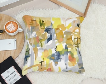 Abstract watercolor floor seating, Yellow and gray yoga pillow, 26x26 or 30x30 extra large meditation cushion, New home gift