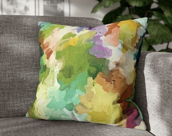 Abstract watercolor throw pillow, Boho art couch cushion cover, Colorful spring sofa decor