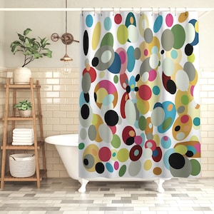 Retro geometric shower curtain, Boho art bathroom decor