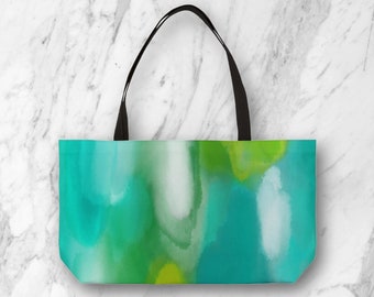 Coastal art watercolor tote, Abstract gift, Extra large farmer's market bag