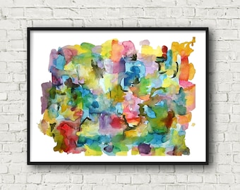 Abstract watercolor print, New apartment gift, Multicolor wall art