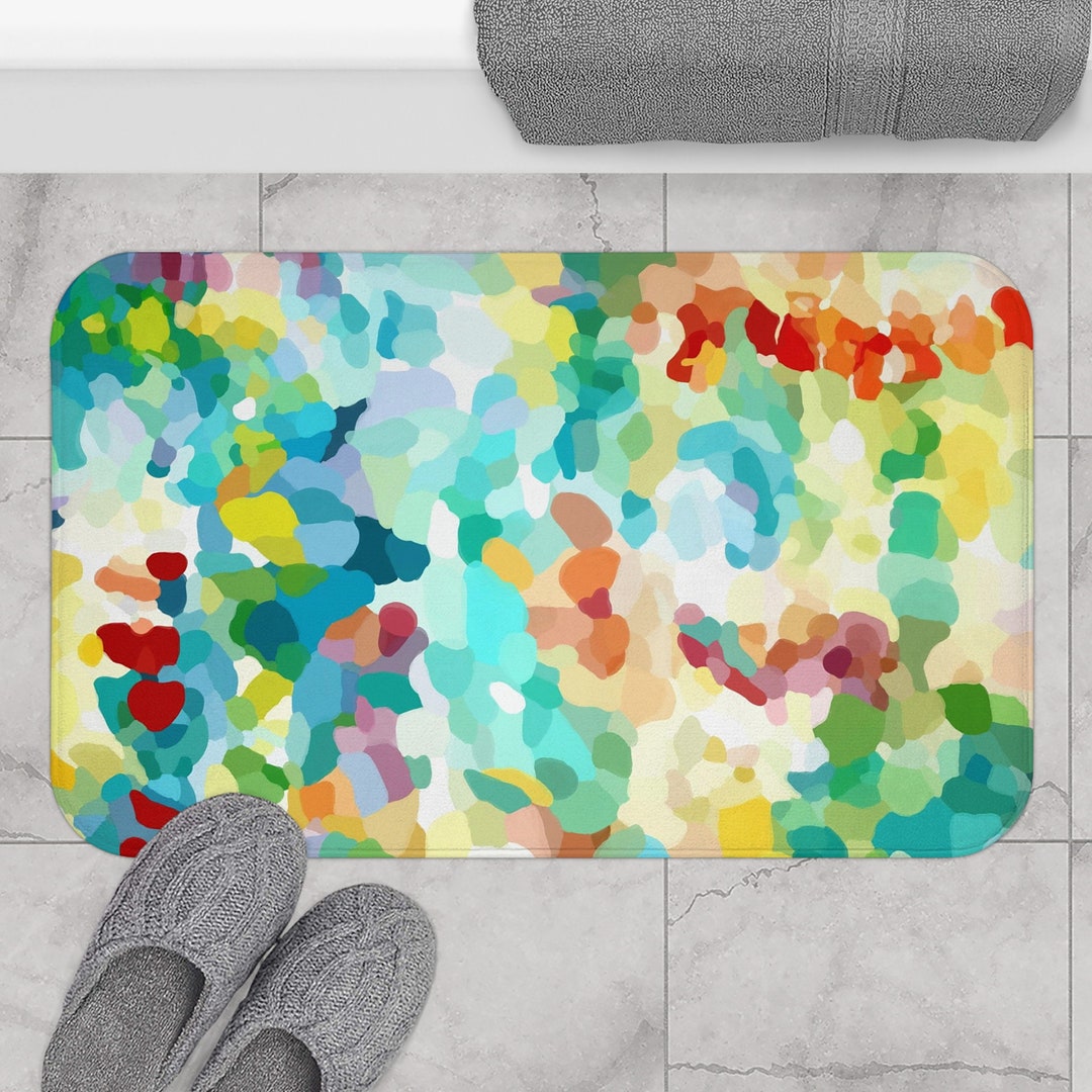Watercolor Bath Mat, New Apartment Gift, Abstract Bathmat, Modern Bath