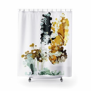 Abstract floral shower curtain, Botanical watercolor bathroom decor, Vivid modern Impressionist bath