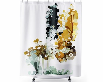 Abstract floral shower curtain, Botanical watercolor bathroom decor, Vivid modern Impressionist bath