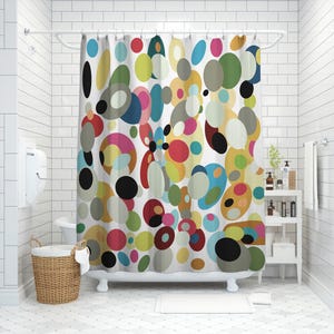 Retro geometric shower curtain, Boho art bathroom decor